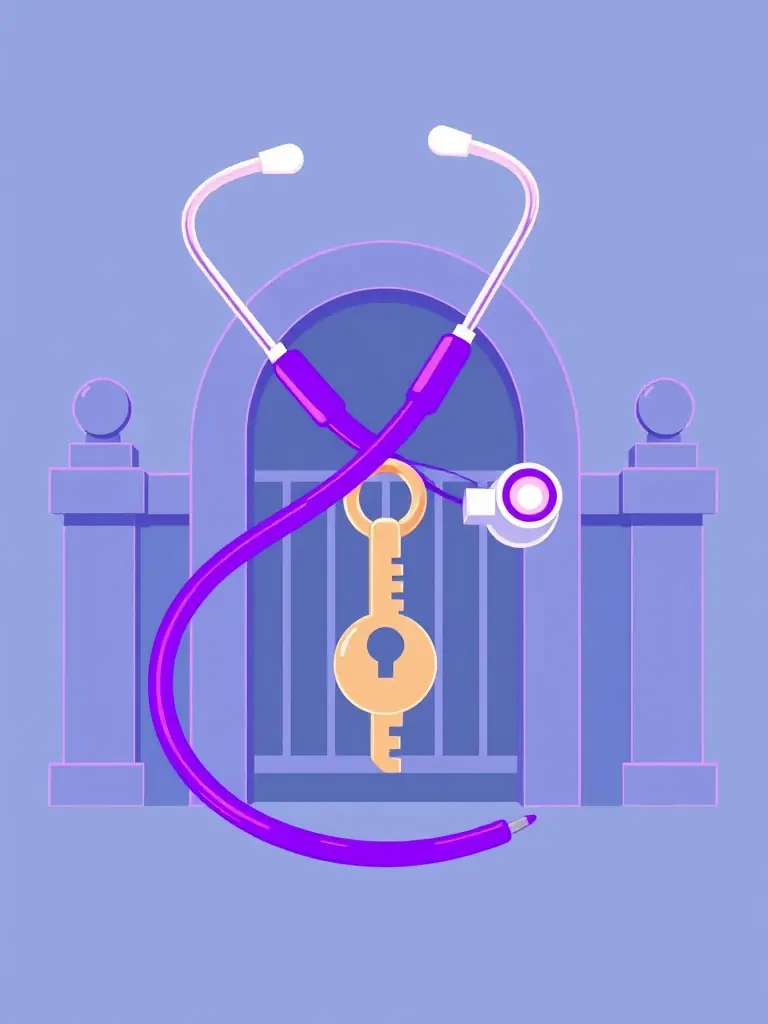 A stylized SVG icon representing medical affairs and market access, such as a stethoscope or a key unlocking a market.