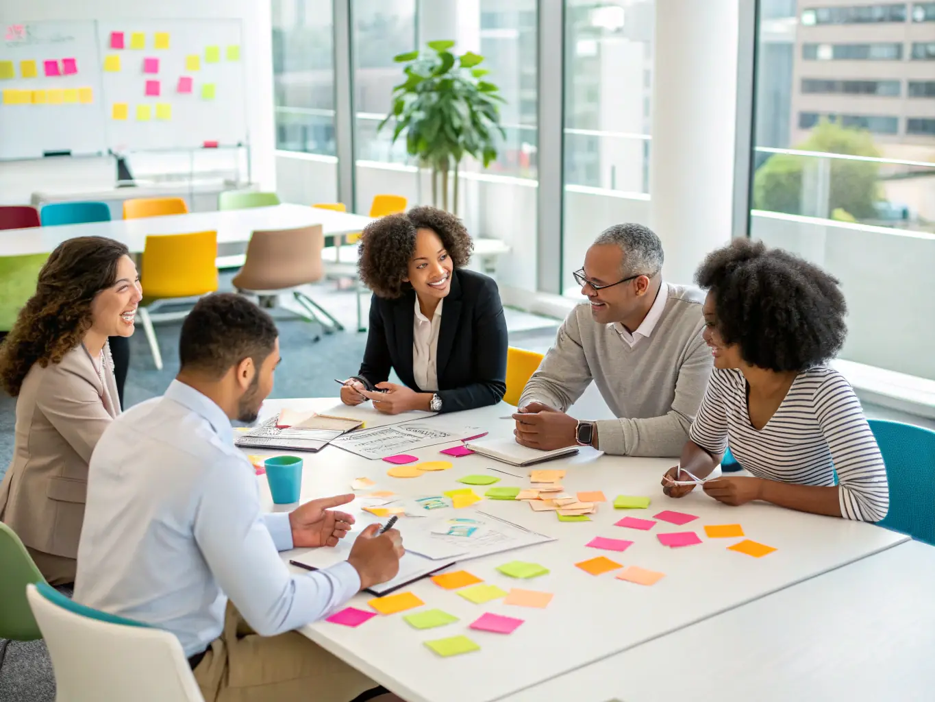 A group of engaged employees participating in a leadership training workshop, demonstrating increased motivation and commitment to organizational success.