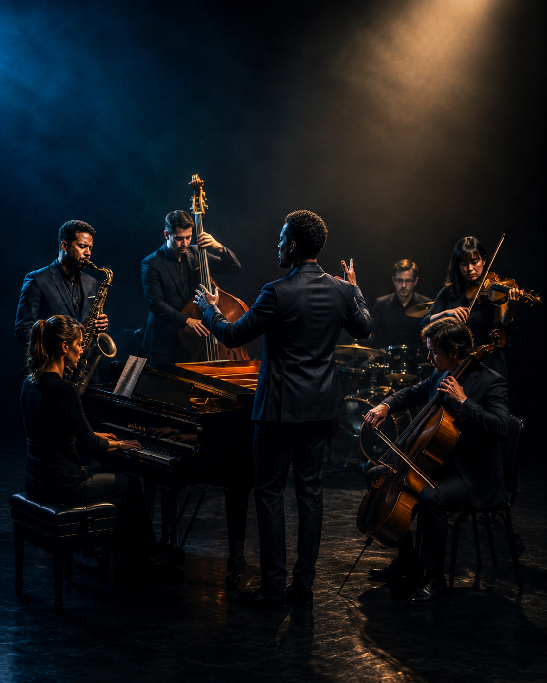 Musical ensemble representing ongoing retainer or fractional leadership with reserved capacity and coordinated senior governance.