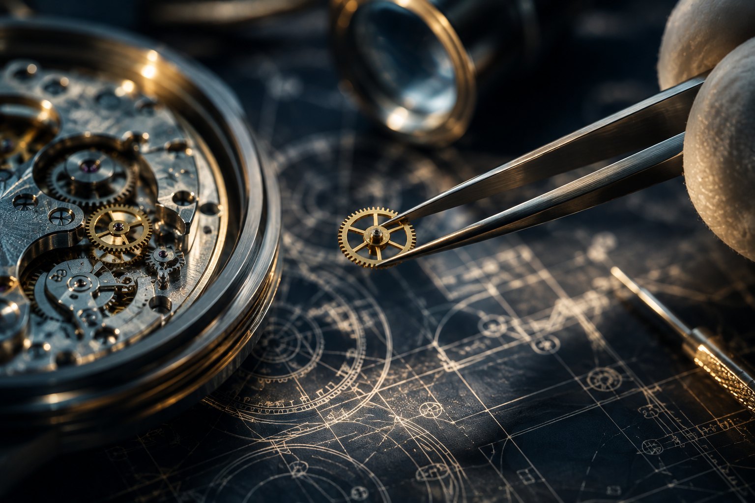 A precision watch mechanism with one component held under inspection, symbolizing interconnected clinical-development mandates.