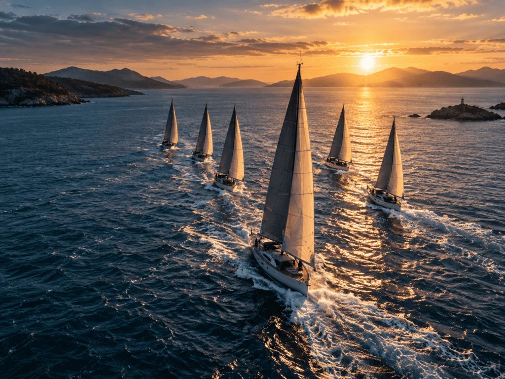 Fleet of sailing vessels, representing organisational leadership and coordinated execution.