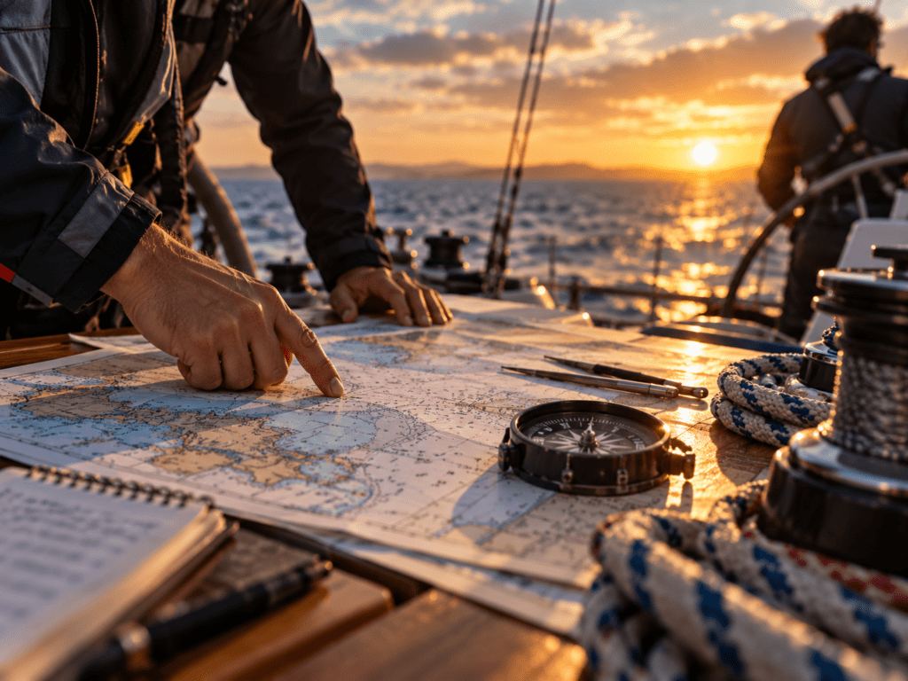 Navigation at sea, representing applied leadership practice and decision-making under uncertainty.